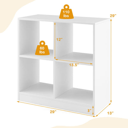 Costzon Toy Organizers and Storage, Wooden White 4-Cube Kids Bookcase for Books Toys Display Organization