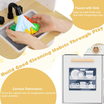 Costzon Wooden Kitchen Playset for Girls Boys Aged 3+