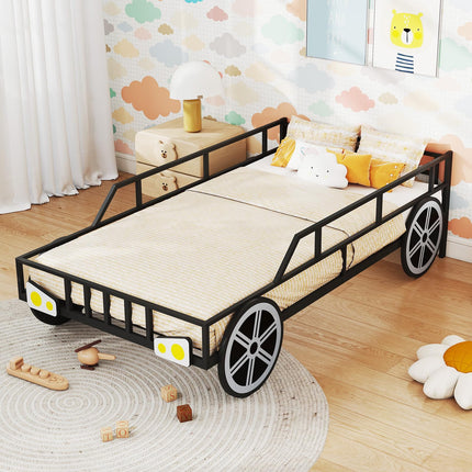Costzon ar Shaped Metal Bed with Wheels Decorations