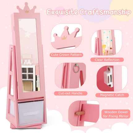 Costzon Kids Vanity & Jewelry Armoire Cabinet, Kids Makeup Vanity Table and Chair Set