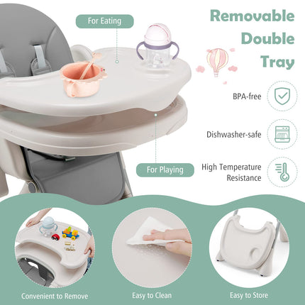BABY JOY Convertible High Chair for Babies & Toddlers, Foldable Highchair with Adjustable Backrest