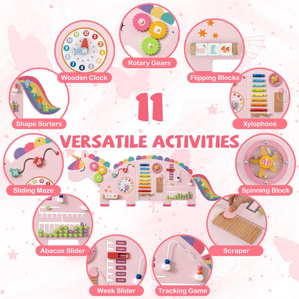 Costzon Unicorn Activity Wall Busy Board Wall-Mounted Toddler Learning Activity Center