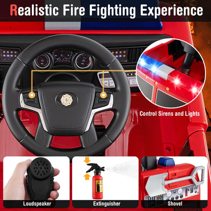 Costzon Kids Ride on Fire Truck, 12V Battery Powered Fire Car w/Remote Control, Extinguisher