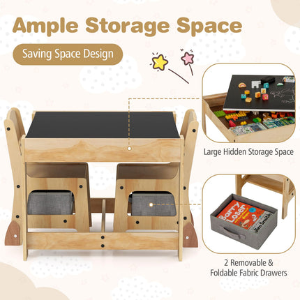 Costzon Kids Table and Chairs 3 in 1 Wooden Activity Desk Set w/Double-Sided Tabletop