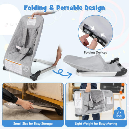 BABY JOY Baby Bouncer, Foldable Bouncer & Stationary Seat, Portable Infant Bouncer Seat for Newborns Baby