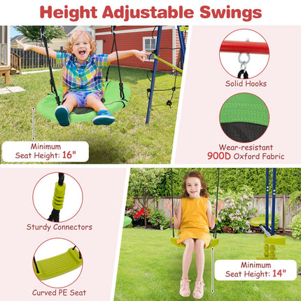 Costzon Swing Sets for Backyard, 6 in 1 Heavy-Duty Metal Swing Set with 2 Swings