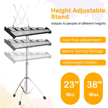 Costzon 30 Notes Glockenspiel Xylophone Bell Kit, Xylophone Percussion Instrument with Height Adjustable Stand
