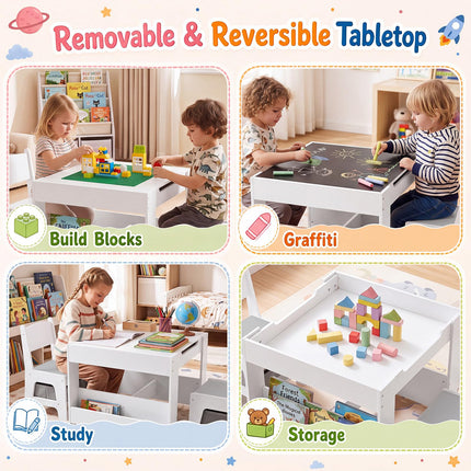Costzon 4 in 1 Kids Table and Chairs with Building Blocks