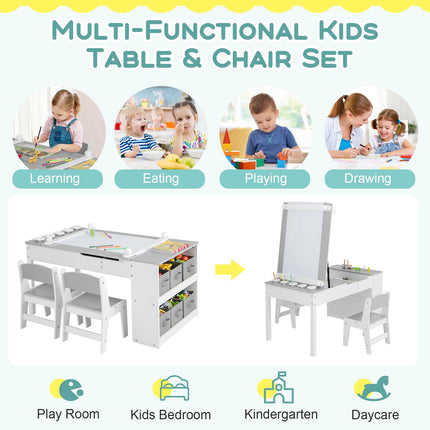 2 in 1 Kids Art Table and 2 Chair Set | Kids Drawing Table with Large Storage