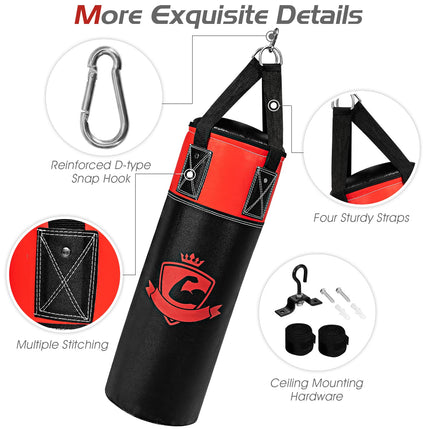 Costzon Kids Hanging Punching Bag Set, 6 PCS Filled 4-Tier PVC Boxing Set