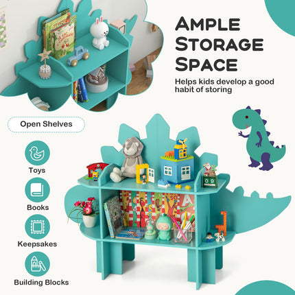 Costzon Dinosaur Kids Bookshelf, 2-Tier Toddler Montessori Shelf Book Rack, Toy and Book Storage for Kids