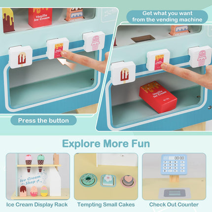 Costzon Ice Cream Cart Playset, Ice Cream Stand Push Cart with Vending Machine