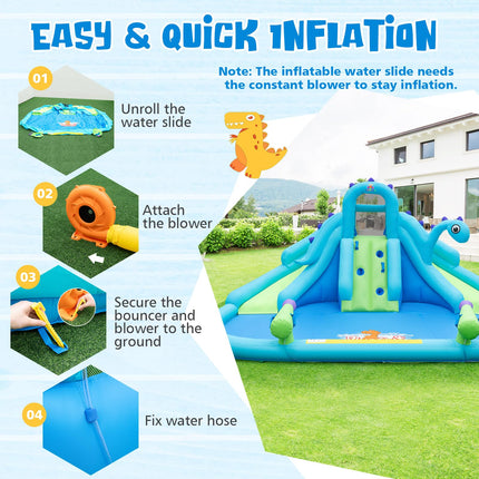 BOUNTECH Inflatable Water Slide, Dinosaur Kids Mega Waterslide Park for Outdoor w/Dual Slides for Racing Fun