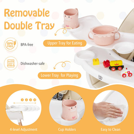 BABY JOY Baby High Chair, Wooden High Chair for Babies & Toddlers with Dishwasher Safe Double Removable Tray