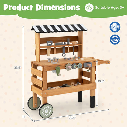 Costzon Kids 2-in-1 Wooden Kids Workbench w/Play Tools Set