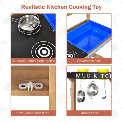 Costzon Kids Kitchen Playset, Indoor Outdoor Wooden Pretend Play Kitchen with Removable Sink