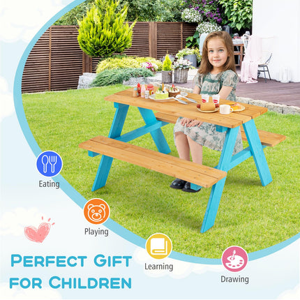 Costzon Kids Picnic Table, Fir Wood Children’s Activity Table with Benches, Toddler Patio Furniture Set
