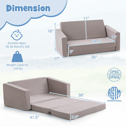 Costzon Kids Sofa, 2 in 1 Flip Open Couch with Machine Washable Sofa Cover