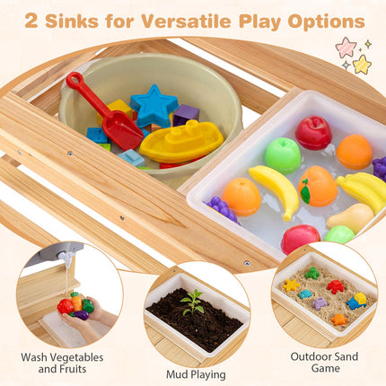 Costzon Outdoor Wooden Play Kitchen w/Extended Tabletop
