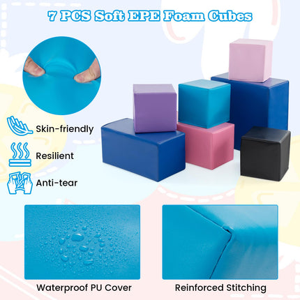 Costzon Foam Blocks, 7 PCS Colorful Building Toys Stacking Block Playset for Kids Safe Active Playing