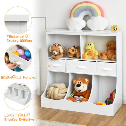 Costzon 3-Tier Kids Bookcase Toddler Storage Organizer Cabinet Shelf w/ 8 Compartment Box and 3 Removable Drawers for Children