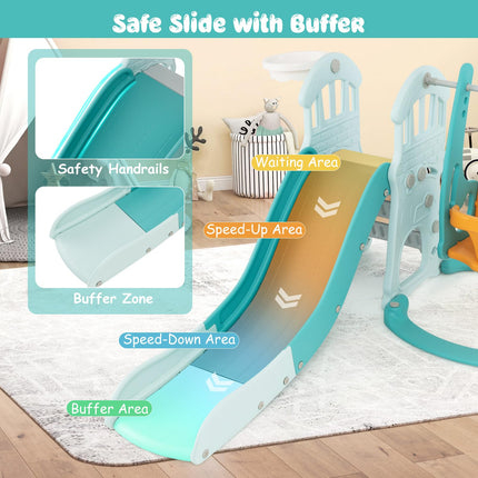 Costzon 4 in 1 Toddler Slide and Swing Set, Castle Indoor Outdoor Baby Swing with Slide