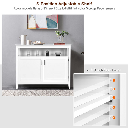 Free Standing Storage Chest with 2 Level Cabinets and Open Shelf - Costzon