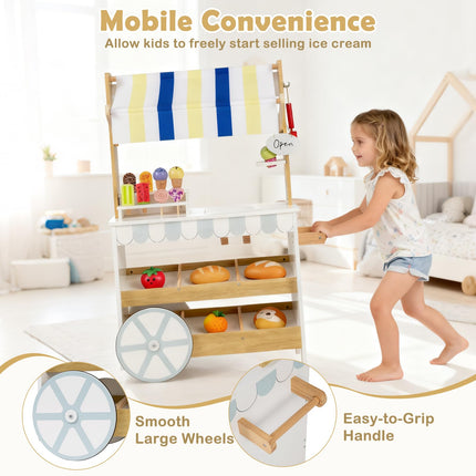 Costzon Kids Ice Cream Cart | 2-in-1 Grocery Store Playset w/Display Shelves