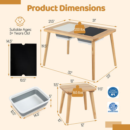 Costzon Wooden Sensory Table and Chairs w/Double-Sided Boards & 2 Foldable Storage Bins