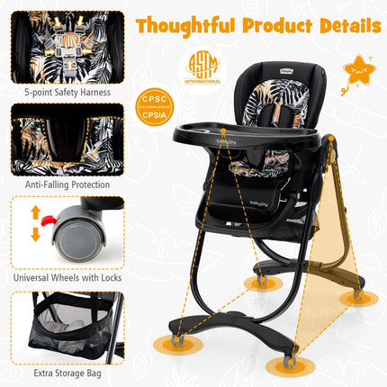 High Chair, Foldable Baby High Chair with Adjustable Height, Recline & Footrest, Double Removable Tray, Storage Basket