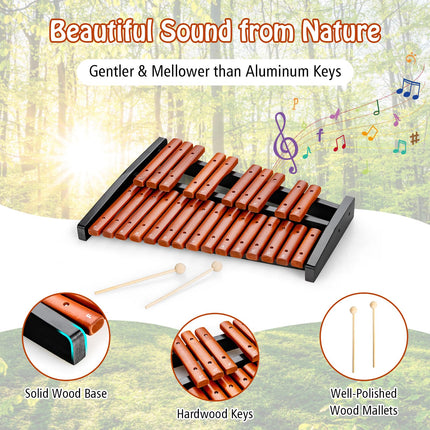 Costzon Portable 25-Note Xylophone, Wood Xylophone Kit with 2 Mallets & Convenient Carrying Bag