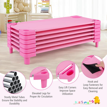 Costzon Daycare Cots for Kids, Pack of 6, 51” L x 22.5” W Stackable Nap Cots with Easy Lift Corners