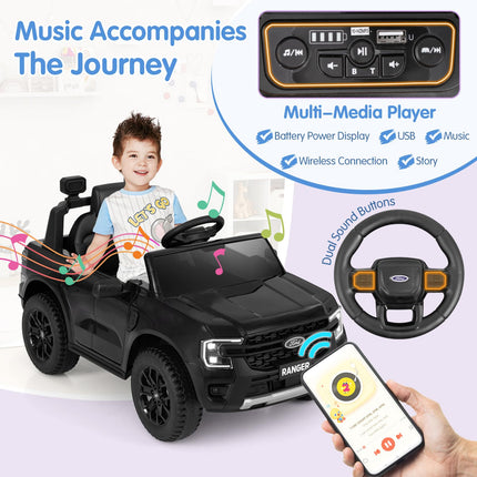 Costzon 12V Licensed Ford Ranger Kids Car, Electric Vehicle W/Remote Control, Soft Start Ride on Car for Kids