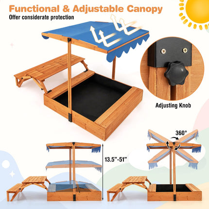 Costzon Wooden Sand Pit with Foldable Picnic Sensory Table