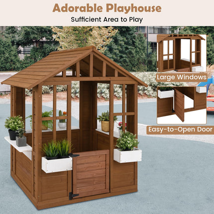 Costzon Fir Wood Adventures Cottage for Children Pretend Activity Play