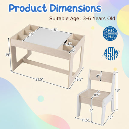 Costzon 4-1 Wooden Activity Art Desk Set w/Whiteboard Chalkboard & Storage Cubes