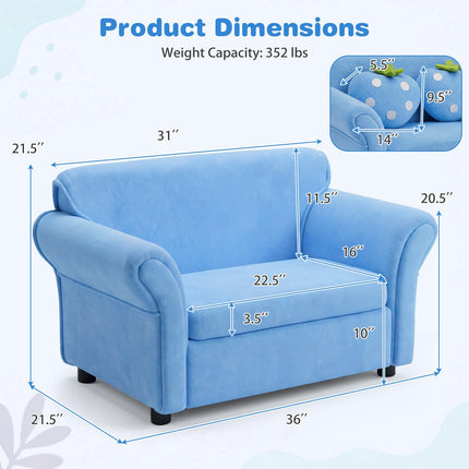 Costzon Kids Couch Double Seat Children's Sofa with 2 Strawberry Pillows