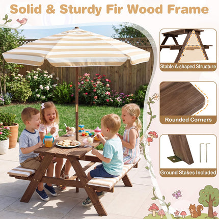 Costzon Kids Wooden Toddler Outdoor Table Bench Set Stripe Fabric