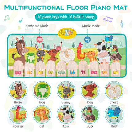 10-Key Musical Piano Mat for Toddlers Early Sensory Educational Learning Toys for 3+ Years Old