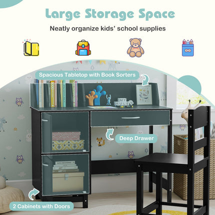 Costzon Kids Desk and Chair Set Wooden Student Study Desk Set