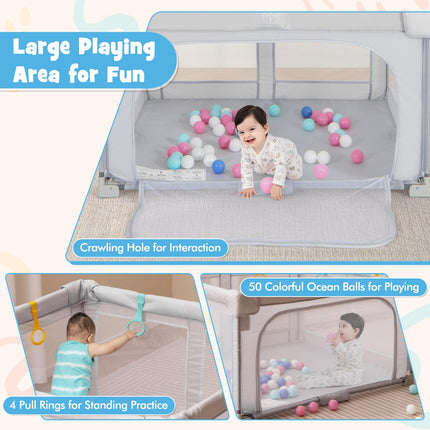 Costzon Foldable Playpen for Babies, 50''x50''/59''x59''