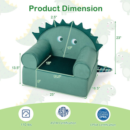 Costzon Kids Sofa, Foam Filled Armchair with Washable Velvet Cover & Soft Sponge Filling, Upholstered Sofa Chair for Preschool(Dinosaur)