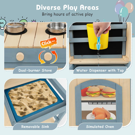 Costzon 2 in 1 Mud Kitchen, Fir Wood Outdoor Play Kitchen & Grocery Store w/Removable Sink