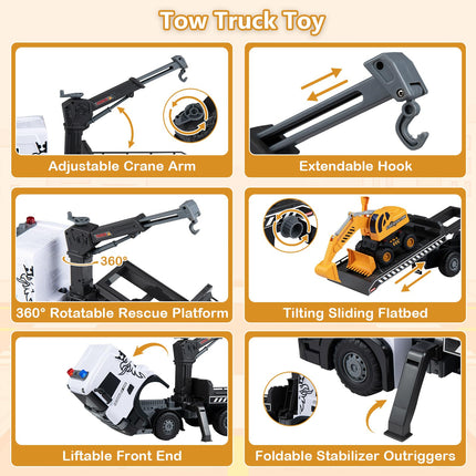 Costzon Licensed Scania Tow Truck Toy & Excavator with Sounds & Lights(Rescue+Excavator)