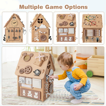 Costzon Montessori Busy House Toy, Wooden Multi-Purpose Play House, Educational Learning Toy for Boys & Girls