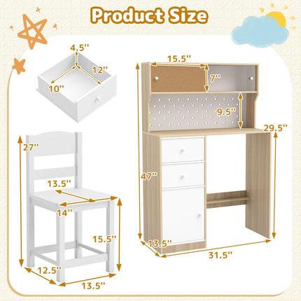 Costzon Wooden Kids Desk and Chair with Hutch and Pegboard