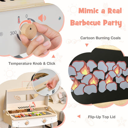 Costzon Kids Barbecue Grill Playset, Wooden Kitchen Playset with 17 Play Food & Barbecue Accessories