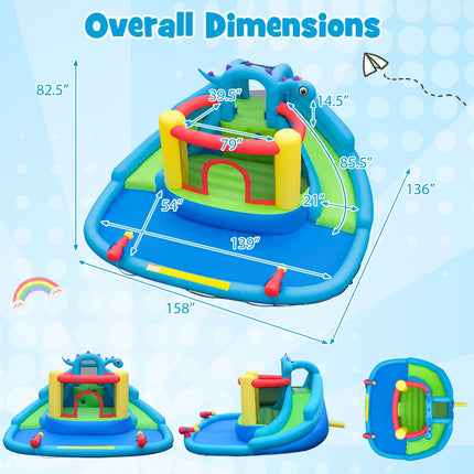 BOUNTECH Dinosaur Styling Inflatable Water Slide  Double Slides Park