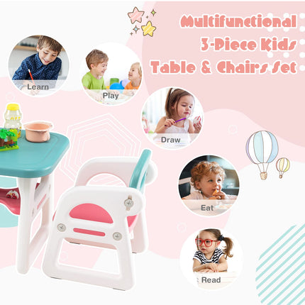 Costzon Kids Table and Chair Set, 3-Piece Plastic Activity Table with Building Blocks, Toddler Table and Chair Set