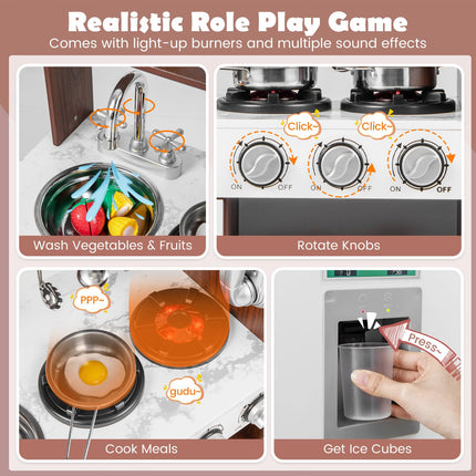 Costzon Kitchen Playset for Kids, Wooden Pretend Cooking Kitchen, Toddlers Play Kitchen Set with Accessories